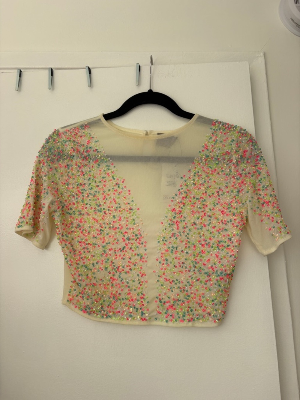 NWT ASOS Sheer Beaded Crop Top